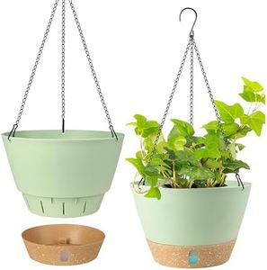 2pcs 10 Inch Hanging Planter Thickened Flower Pot with Visible Water Level Tray Self-Watering Plant Pot with Drainage Holes & Removable Saucer for Plants Succulents Garden Indoor Outdoor (Green)