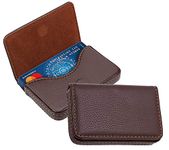 WeKonnect; Pocket Sized Stitched PU Leather Credit Card Holder Visiting Business Card Case Wallet with Magnetic Shut for Men & Women (10 x 6 x 1.6 cm, Coffee Brown)