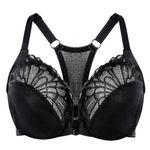 MELENECA Women's Racerback Front Fastening Lace Unlined Plus Size Underwire Bra Black 34DD