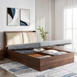 Wakefit Bed | Queen (78 X 60) Engineered Wood Bed, Upholstered, Hydraulic, 3 Year Warranty | - Mars - Columbian Walnut_Omega Grey