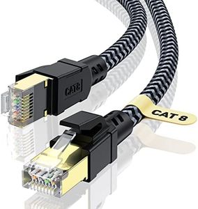 CABNEER Câble Ethernet 10M, RJ45 Cat 8 Câble Réseau 40Gbps 2000MHz Haut Débit Câble, Nylon Tressé Double Blindage LAN Câble Internet, Compatible avec Routeur Modem TV