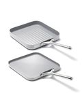 Caraway Griddle Pan & Grill Pan Duo - Non-Stick Ceramic Coated - Non Toxic, PTFE & PFOA Free - Oven Safe & Compatible with All Stovetops – Gray