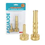 Aqua Joe SJI-4BHNC Ultimate Solid Brass, Heavy-Duty Adjustable Twist Hose Nozzle and Bonus Jet Sweeper Nozzle for Yard, Plants, Cars, House, Walkway, 2-Pack