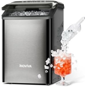 Inoviva Nugget Ice Maker Countertop, 40lbs/24H Soft Chewable Pellet Ice Machine with Self-Cleaning, Sonic Ice Maker for Home Kitchen, Office - Black Stainless