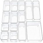 Smaziul 14 Pcs Clear Drawer Organiser with 4 sizes Desk Organizer ideal for organizing, cosmetics, makeup, jewelry, office supplies, kitchen utensils, bathroom accessories & much more