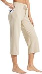 Willit Women's Capris Pants Cotton Yoga Capri Casual Lounge Pants Wide Leg Workout Sweatpants with Pockets 20" Khaki L