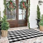 Cotton Buffalo Check Rug | 47.2x70.8 Inches | Buffalo Plaid Rug 4' x 6' Washable Hand-Woven Outdoor Rugs for Layered Door Mats Porch/Kitchen/Farmhouse/Entryway