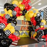 100pcs, EASY DIY – Cars Balloon Garland Kit & Arch with BONUS Trophy & Number 2 - Race Car Balloons for Lightning McQueen Race Car Birthday Party Supplies & Boy Cars Theme Birthday Party Decorations