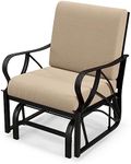 Tangkula Outdoor Patio Glider, Metal Framed Gliding Chair with Cushion, Ergonomic Single-Person Outdoor Patio Chair with Curved Armrest, Smooth Rocking Arms, and Sprayed Finish for Porch, Patio (1)