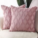 MADIZZ Pack of 2 Soft Plush Short Wool Velvet Decorative Throw Pillow Covers Luxury Style Cushion Case Pillow Shell for Sofa Bedroom Square Pink 16x16 inch