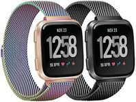 2 Pack Metal Bands Compatible with Fitbit Versa/Fitbit Versa 2 Band for Women Men, Adjustable Replacement Magnetic Stainless Wristbands for Fitbit Versa/Versa Lite/Fitbit Versa 2/Versa SE