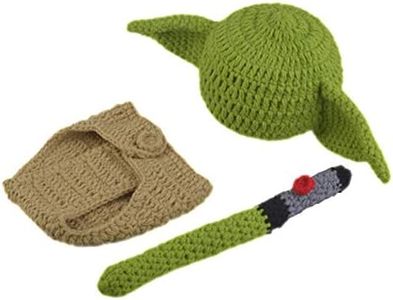 Tongdejing Conjunto disfraces bebé Trajes ropa para recién nacidos Funda pañal hecha a mano Sombrero Yoda punto ganchillo Cumpleaños suave Regalo ducha dibujos animados lindo Fotografía Prop