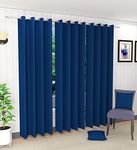 Decorvilla Blackout Faux Silk Superior 1 Piece Plain Solid Long Door Curtain, Navy_Blue