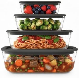 Naked Kitchen 8-Piece Food Storage Containers with Lids – Nesting Borosilicate Glass Meal Prep Containers with Leak-Proof Airtight Seal – BPA Free, Microwave, Oven, Freezer & Dishwasher Safe – Black