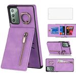 Asuwish Phone Case for Samsung Galaxy Note 20 5G Wallet Cover with Tempered Glass Screen Protector and Zipper RFID Card Holder Ring Stand Cell Accessories Note20 Notes 20s Twenty Not Women Men Purple