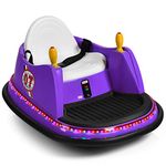 COSTWAY Kids Bumper Car, 360-Degree Rotation Spin Children’s Waltzer Cars with Joystick, Remote Control, Colorful Flashing Lights and Music, Battery Powered Ride on Toy for Boys Girls (Purple)