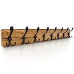 SAYONEYES Rustic Coat Rack Wall Mount, 30.7 Inch Long Solid Pine Brown Wood Wall Rack, Coat Hanger Wall Mounted with 8 Heavy Duty Tri Hooks for Hanging Coat, Towels, Hat, Jacket - 1 Pack