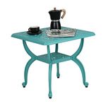 Cast Aluminum Outdoor Side Table,Anti-Rust Outdoor End Table,Patio Coffee Bistro Table for Indoor,Garden,Porch,Balcony(Blue)