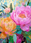 Golden Peony Dreams - Beautiful 1000-Piece Jigsaw Puzzle for Adults | Vibrant Mosaic-Inspired Artwork with Gold Leaf Details | Premium Quality & Eco-Friendly | Cross & Glory Masterpiece Collection