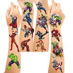 Superhero Temporary Tattoos Stickers for kids(8sheets) Avengers Comic Body Art Temporary Tattoo for Kids superhero Party Favors