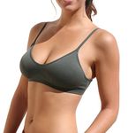 Blue 55 Women's Bralette Wireless Padded Bra Top Sexy Everyday Basic Deep V-Neck, Charcoal, M