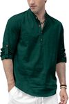 Zombom Men's Solid Cotton Blend Straight Kurta Shirt, Regular Fit Full Sleeve Short Kurta Shirt Green