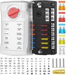 Jtron 12 Way Fuse Block, Blade Fuse Box with LED Light Indicator & Protection Cover for Car Marine RV Truck DC SUV Yacht Vehicle 12-32V