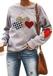 YMING Women's Casual Love Heart Graphic Sweatshirt Funny Heart Print Shirts Valentines Day Long Sleeve Tunic Top Grey Heart 2XL