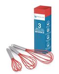 ROYALTEC 3 Silicone Balloon whisks, BPA Free Food Grade Silicone and Stainless Steel (Red) (12 Months Warranty)