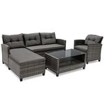 HAPPYGRILL 4 Pieces Patio Furniture Set Outdoor PE Wicker Sectional Sofa Set with Corner Sofa and Cushions, 2-Tier Coffee Table with Extra Storage Shelf, Patio Conversation Set for Poolside Backyard