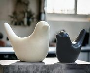 URBAN SENSE | Ceramic Birds Figurines Ceramic Blessing Birds Figurine Home Decorations Accessories Set of 2 (Beige and Black Matte)