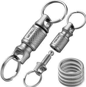 TISUR Titanium Quick Release Keychain Retractable Key Chain Detachable Keychain Clip, 2pcs Detachable Swivels+4pcs Sus Key Rings, Small