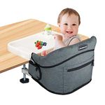 Hook On High Chair, Clip On High Chair with Removable Dining Tray Attach to Fast Table Baby Toddler Feeding Seat Fold-Flat Storage Bag for Dining Table Portable for Home Travel, Grey