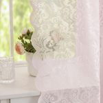 ALIGOGO Pink Cafe Curtains 45 Inch Length for Kitchen Bathroom Small Window Boho Floral Lace Short Sheer Curtains for Girls Bedroom Kids Room Closet Bunk Bed Dorm Set of 2 Panels Pink