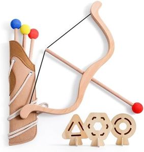 WOODEN TEETHER Kids Bow and Arrow Set，Wooden Toy Bow and Arrow for Kids 4-6 Archery Set Includes 3 Arrows, 3 Targets and Quiver,Indoor & Outdoor Play for Children Boys & Girls