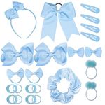 45Pcs Sky Blue School Girls Hair Accessories Kit Sky Blue Bow Headband Hair Clips Ponytail Holder Bow Hair Barrettes,Hair Accessories for Girl Birthday Gift