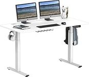 SHW 55-Inch Large Electric Height Adjustable Standing Desk, 140 x 71 cm, White