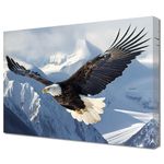 ZQQART Flying Eagle Canvas Print Wall Art Bald Eagle Flying in the Blue Sky Picture Wildlife Animal Theme Poster for Home Decor Framed (Eagle-B,12.00" x 18.00")