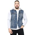 NOROZE Men's the Trucker Denim Long Fleece Sleeves Jacket Detachable Hood | Washed Denim Fleece Hoodie Western Style Jean Coat (XL, Denim Blue)