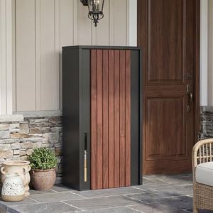 Merapi Large Parcel Drop Box for Outside – Fully Assembled Package Delivery Box with Rear Access – Weather-Resistant Galvanized Steel Locking Mailbox for Porch & Curbside (Wood-Grain Steel)