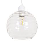 Modern Designer Clear Transparent Circular Ribbed Glass Non Electric Pendant Lamp Shade | 40w Maximum | 20cm Diameter | Spherical Shape Wavy Design by Happy Homewares