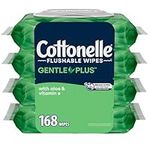 Cottonelle GentlePlus Flushable Wet Wipes with Aloe & Vitamin E - 4 Flip-Top Packs, 168 Total Flushable Wipes