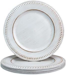 Umisriro White Charger Plates,13 Inch Vintage Dinner Plate Chargers Round Server Ware.Set of 6 Plastic Beaded Chargers for Dinner Plates, Party, Wedding(White)