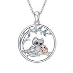 YFN Owl Necklace 925 Sterling Silver Mother Daughter Pendant Jewellery Gifts for Women Mum Girls