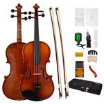 PHOENIX Violin 4/4 Full Size Set, Fiddle Solid Wood for professional Beginners Adults Kid with Ironwood Octagonal Bow & Rosewood Bow Extra strings & Bridge, 2 Rosins, Tuner, Mute, Case (Full)