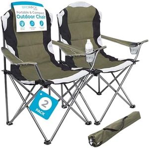 Internet's Best Padded Camping Folding Chair - Comfortable Outdoor Sports Chairs w/Cup Holder, Portable Carry Bag - for Beach, Park, Soccer, Baseball, Softball, Picnic, Adults - Green 2 - Pack