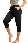 icyzone Women's Capri Sweatpants Casual Workout Cropped Joggers Pants (M, Black)