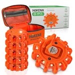 HOKENA 6 Pack LED Road Flares Emergency Lights for Vehicles | Roadside Warning Safety Disc | Beacon Flashing Flare kit with Magnetic Base & Hook - includes Batteries| without Accessories Economy Pack