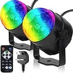 Pack of 2, Remote Control Sound Activated Party Lights Indoor, UK Plug, 4m(12.8ft) Power Cable, Stage Stroboscopes, Dj Lighting, RBG Disco Ball, Strobe Lamp Stage Par Light for Car Room Dance Party