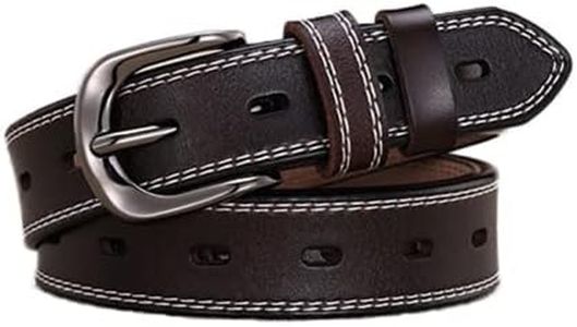 JIUFENG Women's Genuine Leather Pin Belt with Metal Buckle, Adjustable Waist Belt for Business Casual Vintage Style (Coffee)